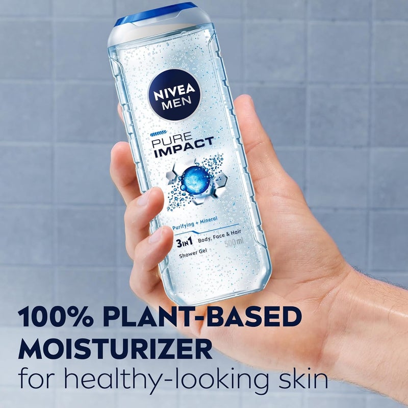 NIVEA MEN Pure Impact 3in1 Shower Gel, Fresh Scent, Pack of 3 x 500ml - Image 4